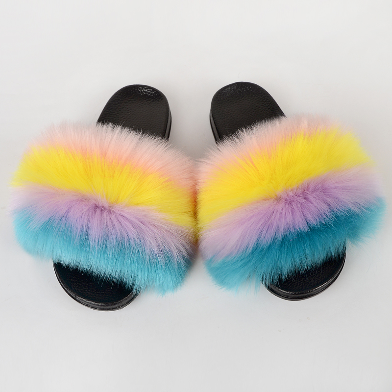 Casual ladies fashion faux fur slides (2)