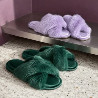 Wholesale faux fur slippers with soft synthetic fur uppers