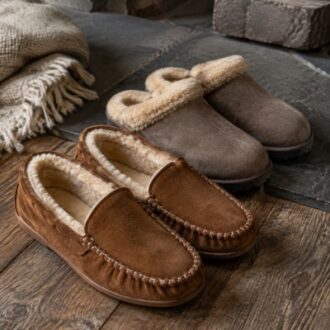 Wholesale sheepskin slippers with warm wool lining and suede uppers